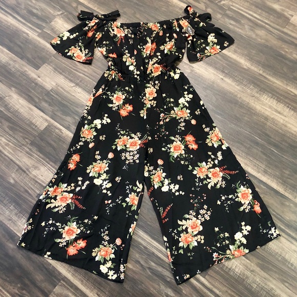 As U Wish Pants - BNWT As U Wish Tie Off Shoulder Floral Jumpsuit